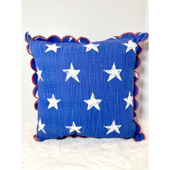 Other - Scalloped Edge Printed Star Square Throw Pillow Blue White - Sun Squad